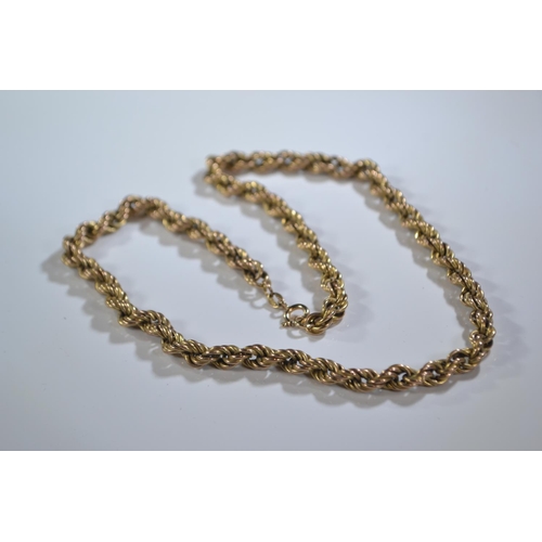 96 - 9ct gold rope twist necklace, circumference 490mm, 16.76 grams