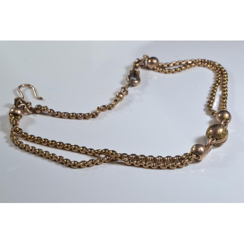 98 - 9ct gold fob chain with gold beads, clasp and hook, 25.6 grams