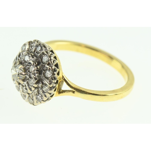 107 - 18ct gold and diamond cluster ring, size P1/2, gross weight 5 grams