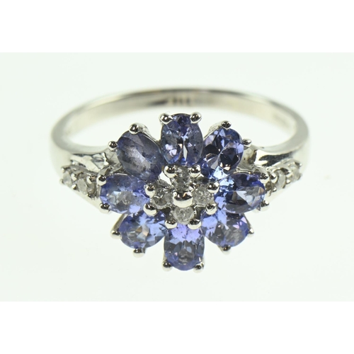 109 - 14ct white gold, tanzanite and diamond ring, size O, gross weight 3.69 grams