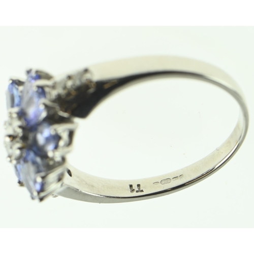 109 - 14ct white gold, tanzanite and diamond ring, size O, gross weight 3.69 grams