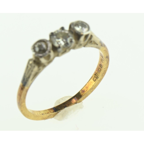 111 - 18ct gold, platinum and three stone diamond ring size P1/2, gross weight 3 grams