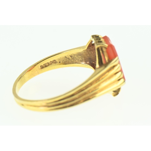 114 - 9ct gold carnelian intaglio ring inscribed 'I Need Support,' size O1/2, gross weight 2.85 grams