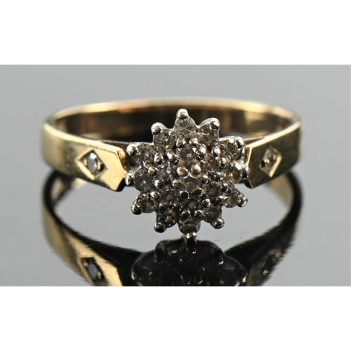 117 - 9ct gold & diamond cluster ring, size K1/2, gross weight 2.04 grams