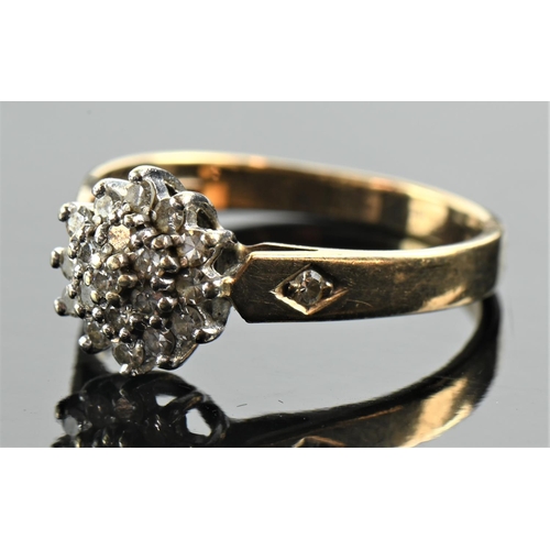 117 - 9ct gold & diamond cluster ring, size K1/2, gross weight 2.04 grams