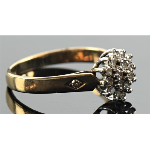 117 - 9ct gold & diamond cluster ring, size K1/2, gross weight 2.04 grams