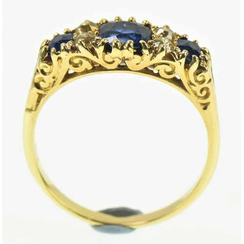 120 - 18ct gold sapphire and diamond ring, central sapphire diameter measures 5mm x 5mm, size Q1/2, gross ... 