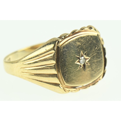 123 - 9ct gold signet ring set with a small diamond, size S1/2, gross weight 4 grams