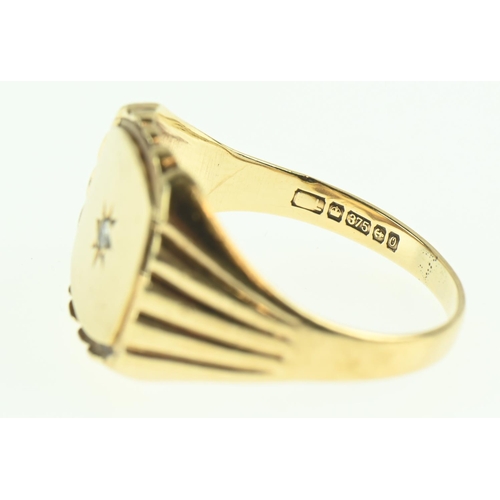 123 - 9ct gold signet ring set with a small diamond, size S1/2, gross weight 4 grams