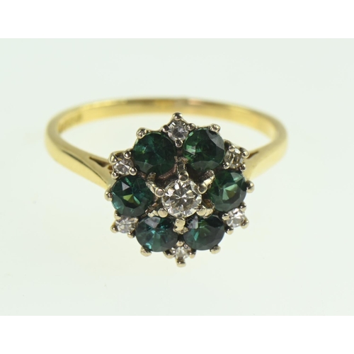 130 - 18ct gold, diamond and tourmaline cluster ring, size Q1/2, gross weight 4.96 grams