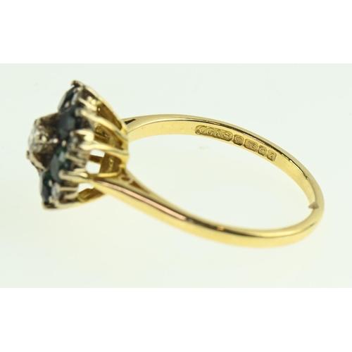 130 - 18ct gold, diamond and tourmaline cluster ring, size Q1/2, gross weight 4.96 grams