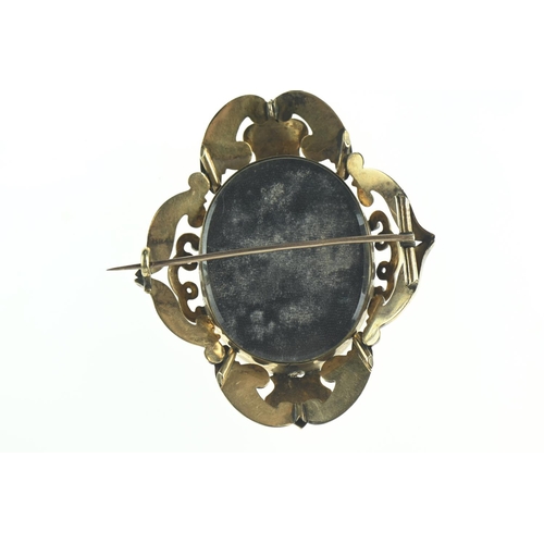 135 - Victorian yellow metal mourning brooch, tests positive for 9ct gold, gross weight 27.19 grams, toget... 