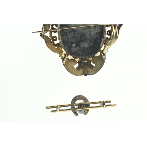 135 - Victorian yellow metal mourning brooch, tests positive for 9ct gold, gross weight 27.19 grams, toget... 