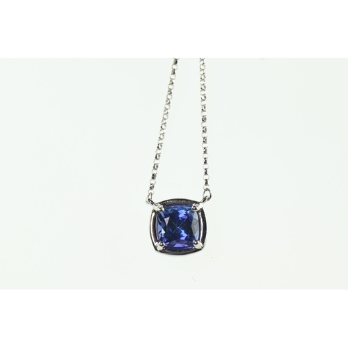 150 - 14ct white gold, tanzanite and diamond pendant necklace, circumference 475mm, gross weight 2.93 gram... 