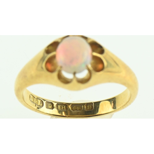 152 - 18ct gold and opal ring, size O, gross weight 5.87 grams