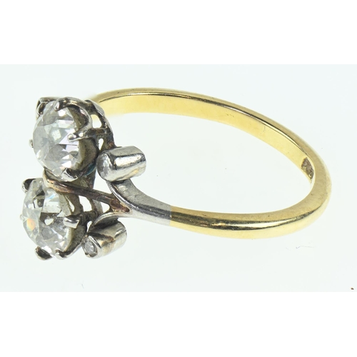 153 - Diamond ring with yellow metal shank (mark rubbed, testing positive for 18ct) & white metal moun... 