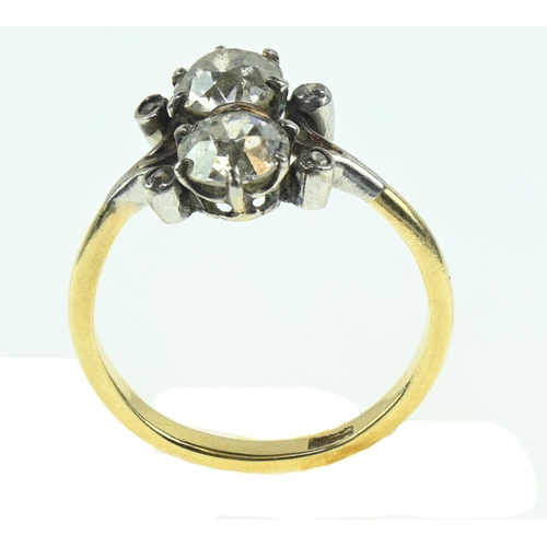 153 - Diamond ring with yellow metal shank (mark rubbed, testing positive for 18ct) & white metal moun... 