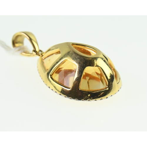 155 - 18ct gold, citrine and diamond cluster pendant, length including bale 30mm, gross weight 7.05 grams