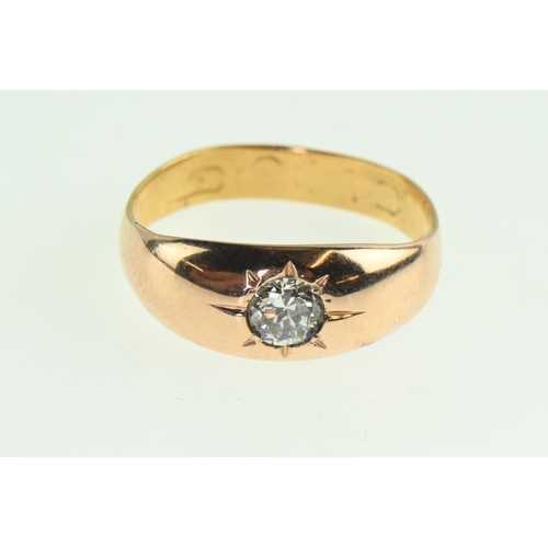 159 - 9ct rose gold ring set with single diamond measuring approx. diameter 4mm, size O, gross weight 2.83... 