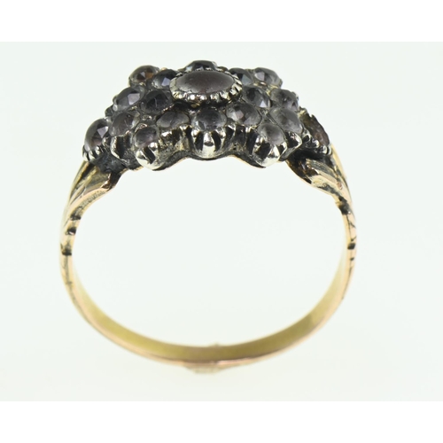 161 - Victorian yellow metal ring, tests positive for 9ct gold, set with paste stones, size T, gross weigh... 