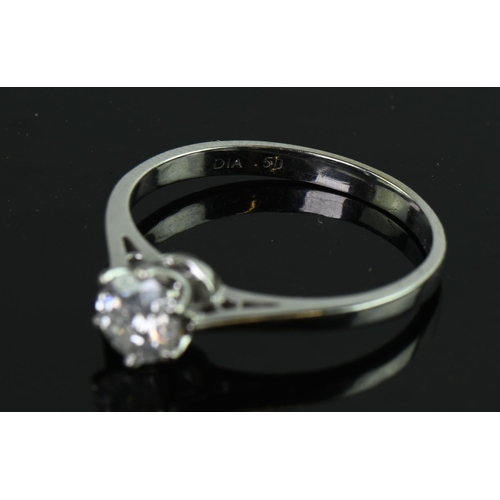 169 - 0.50 carat natural diamond solitaire ring set in 18ct white gold, size O, gross weight 2.43 grams