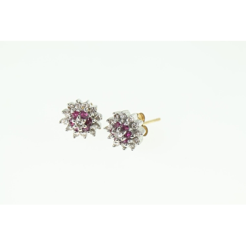 180 - 9ct gold, diamond and ruby cluster ear studs, gross weight 1.93 grams