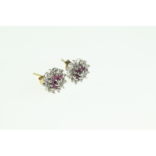 180 - 9ct gold, diamond and ruby cluster ear studs, gross weight 1.93 grams