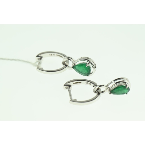 183 - Pair of 18ct white gold and emerald pendant earrings, length 24mm, gross weight 3.68 grams