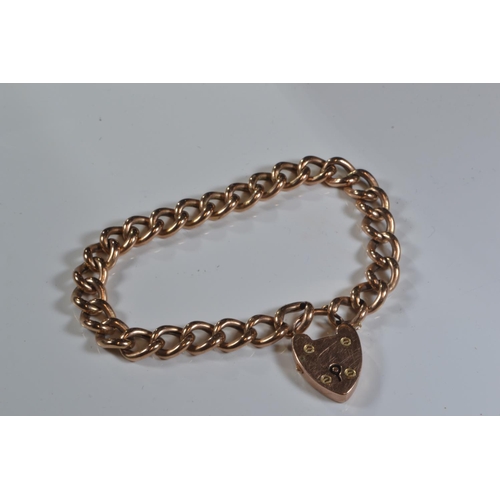 203 - 9ct rose gold bracelet with heart-shaped padlock clasp, 11.04 grams