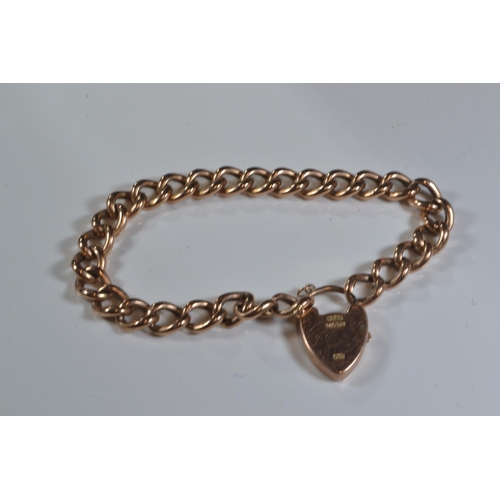 203 - 9ct rose gold bracelet with heart-shaped padlock clasp, 11.04 grams