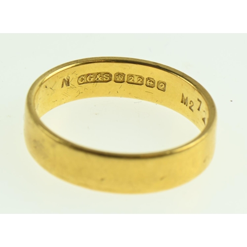 220 - 22ct gold band ring, size M1/2, 4.25 grams