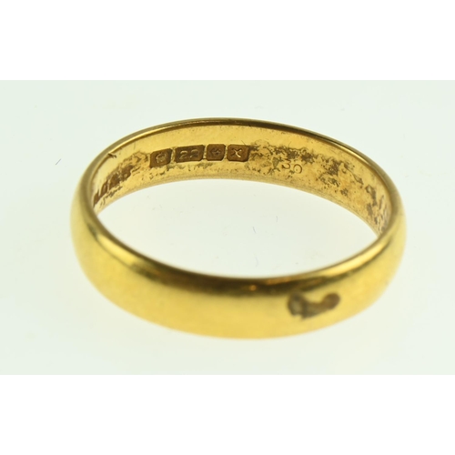 223 - 22ct gold band ring, size S, 5.42 grams