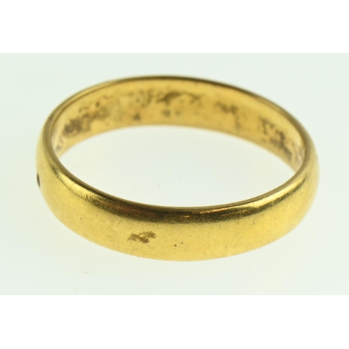 223 - 22ct gold band ring, size S, 5.42 grams