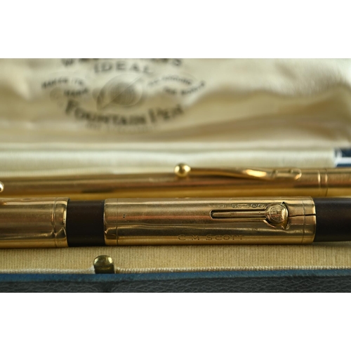 272 - Waterman's 9ct gold cased 'Ideal' fountain pen with a 14ct gold nib and 9ct gold cased propelling pe... 