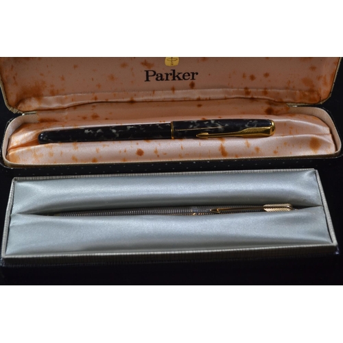 276 - Two fountain pens, one Parker Sonnet Moonbeam Marble 18k nibbed pen and one Parker fountain pen 925 ... 