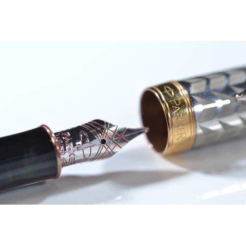 286 - Two fountain pens, Parker Sonnet metal and pearl with 18k nib and Sheaffer fountain pen with 18k nib... 