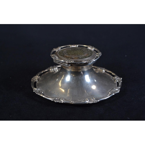 304 - Silver and tortoiseshell capstan inkwell with shagreen base, Mappin & Webb Ltd, Birmingham ... 