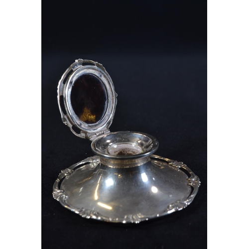 304 - Silver and tortoiseshell capstan inkwell with shagreen base, Mappin & Webb Ltd, Birmingham ... 