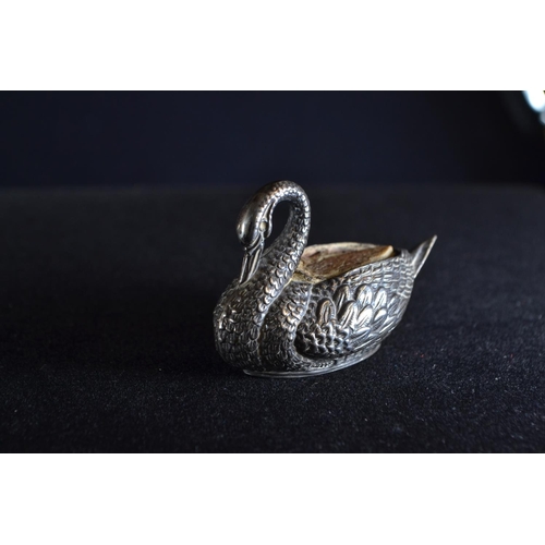 311 - Edwardian silver pin cushion modelled as a swan, Adie & Lovekin Ltd, Birmingham 1906, length 5.5... 