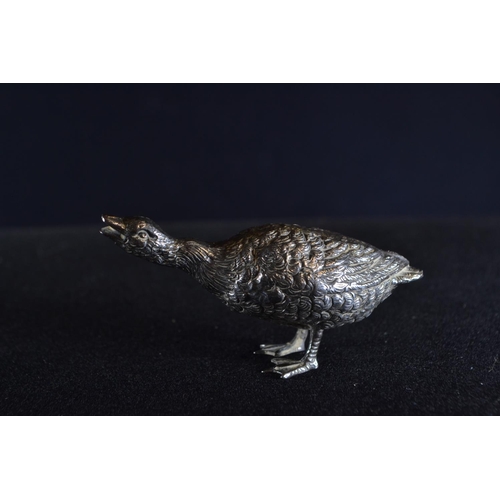 314 - Miniature silver model of a goose, import marks for J S & M J, London 1977, length 7.5cm