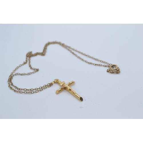 137 - 14ct gold cross pendant, 1.2 grams, together with a 9ct gold neck chain, circumference 485mm, and a ... 