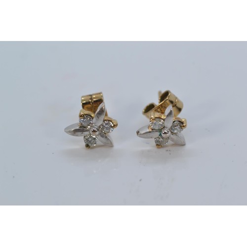 144 - Pair of diamond earrings on 9ct gold. Gross weight 2.34g