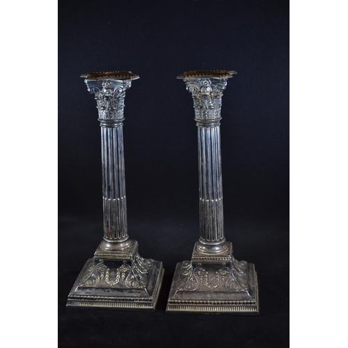 315 - Pair of late Victorian silver Corinthian candlesticks, James Dixon & Sons Ltd, Sheffield 1890, i... 