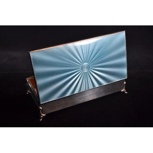 316 - Silver and pale blue guilloche topped cigarette box, Albert Carter, Birmingham 1930, wood lined, 16.... 