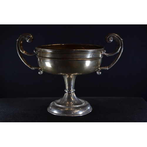 322 - Silver twin-handled pedestal bowl, maker's mark rubbed, Birmingham 1919, height 16cm, width 21.5cm, ... 