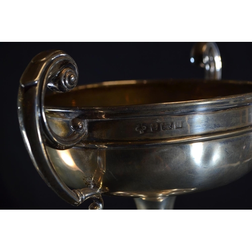 322 - Silver twin-handled pedestal bowl, maker's mark rubbed, Birmingham 1919, height 16cm, width 21.5cm, ... 