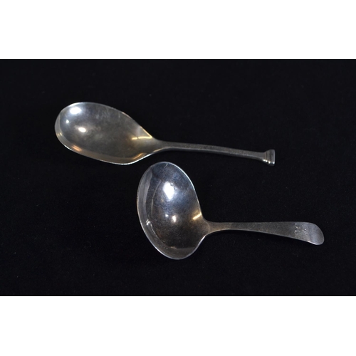 323 - Two silver caddy spoons, including: Alice & George Burrows II London 1801 and maker's mark rubbe... 