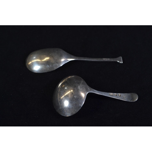 323 - Two silver caddy spoons, including: Alice & George Burrows II London 1801 and maker's mark rubbe... 