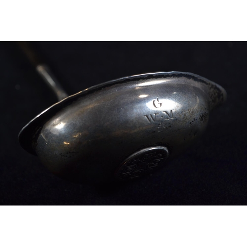 328 - Georgian toddy ladle, the white metal bowl inset with a 1787 George III sixpence, the bowl engraved ... 