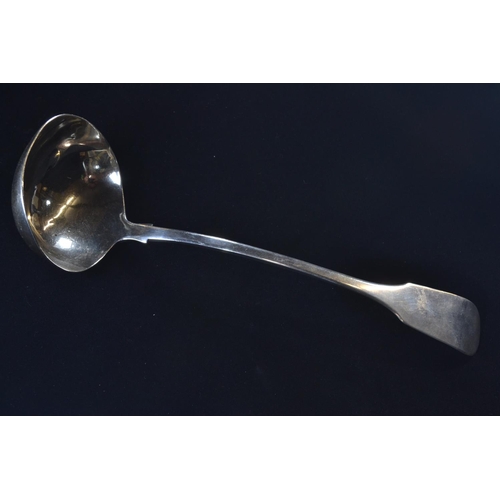 332 - Large early Victorian silver fiddle pattern ladle, John Langdon of Plymouth, Exeter 1838, lengt... 